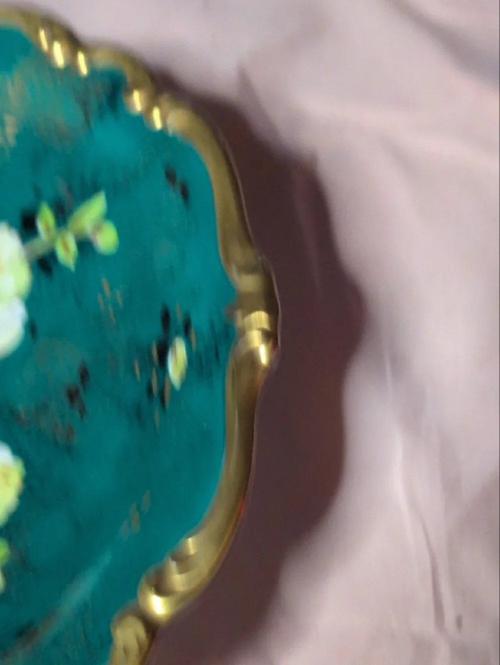 Rosen Thal Germany Hand-Painted Floral Decorative Bowl in Teal with Gold Trim